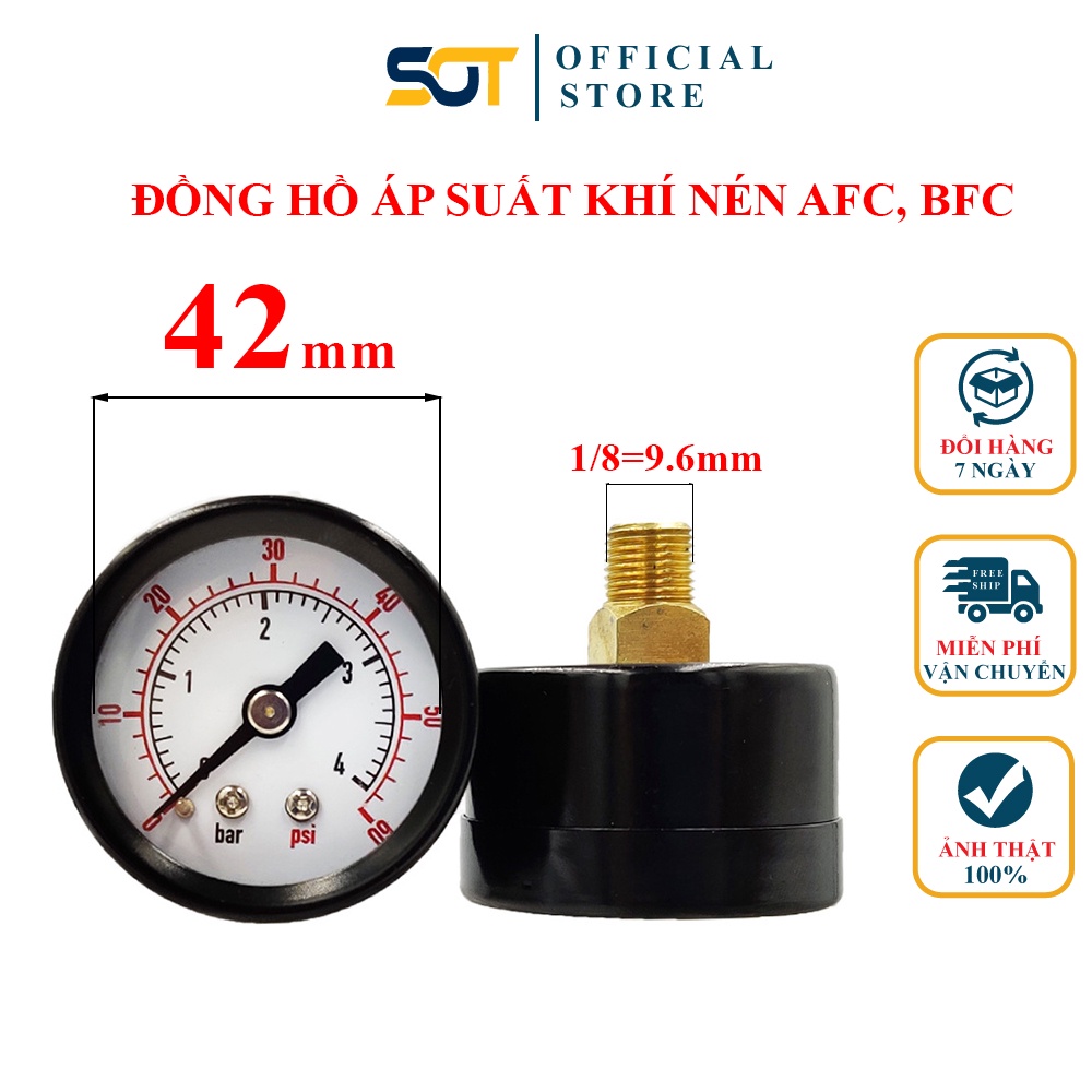 Đồng hồ áp suất khí nén 10kg lắp bộ lọc khí nén AFC và BFC - Chân ren sau