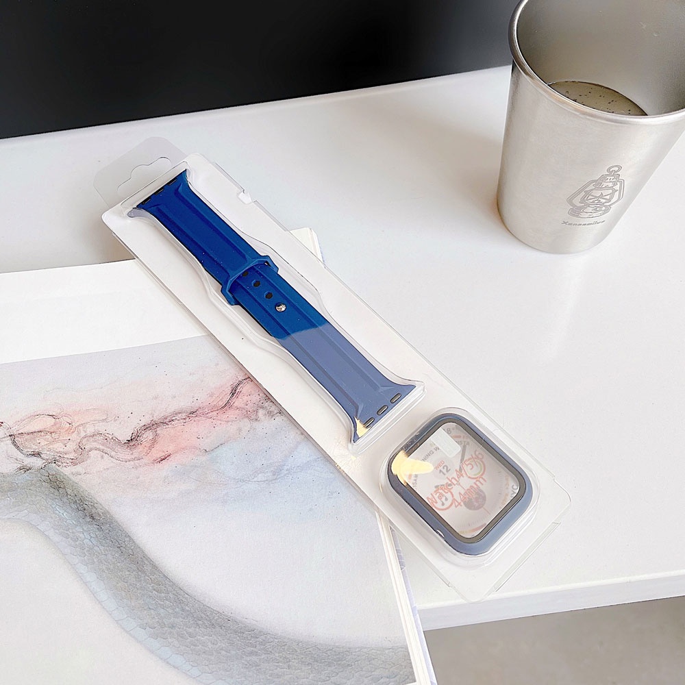 Silicone Dây Đeo + Vỏ Bảo Vệ Bằng Silicon Cho iwatch Band 41mm 42mm 44mm 45mm 7654321 Ban Nhạc Xem