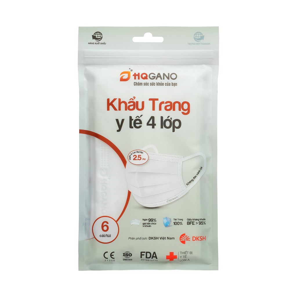 Khẩu Trang Y Tế 4 lớp HQGano ( Túi 6 cái)