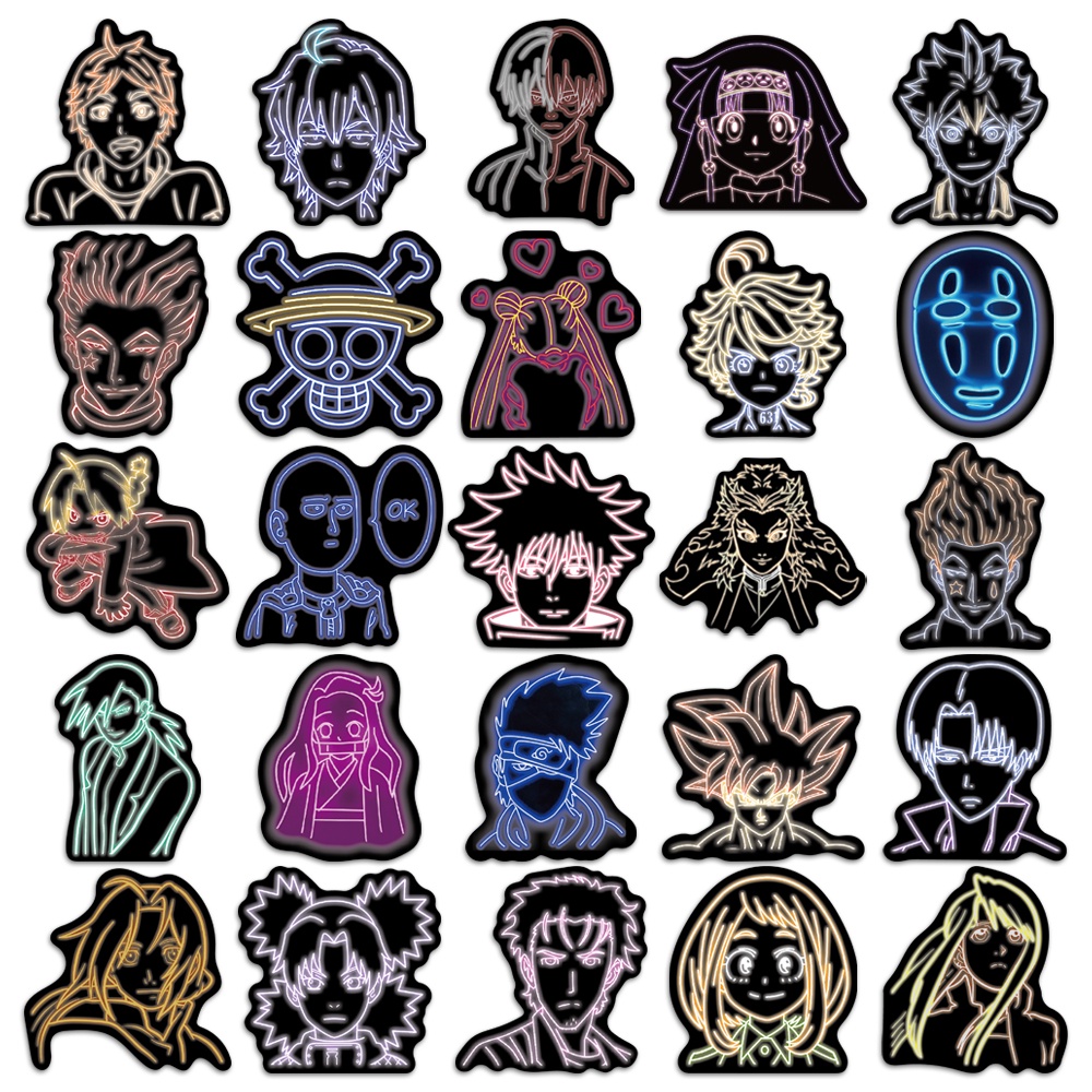 Set 10/30/50 Nhãn Dán Hoạt Hình Màu Neon Trang Trí Đa Năng