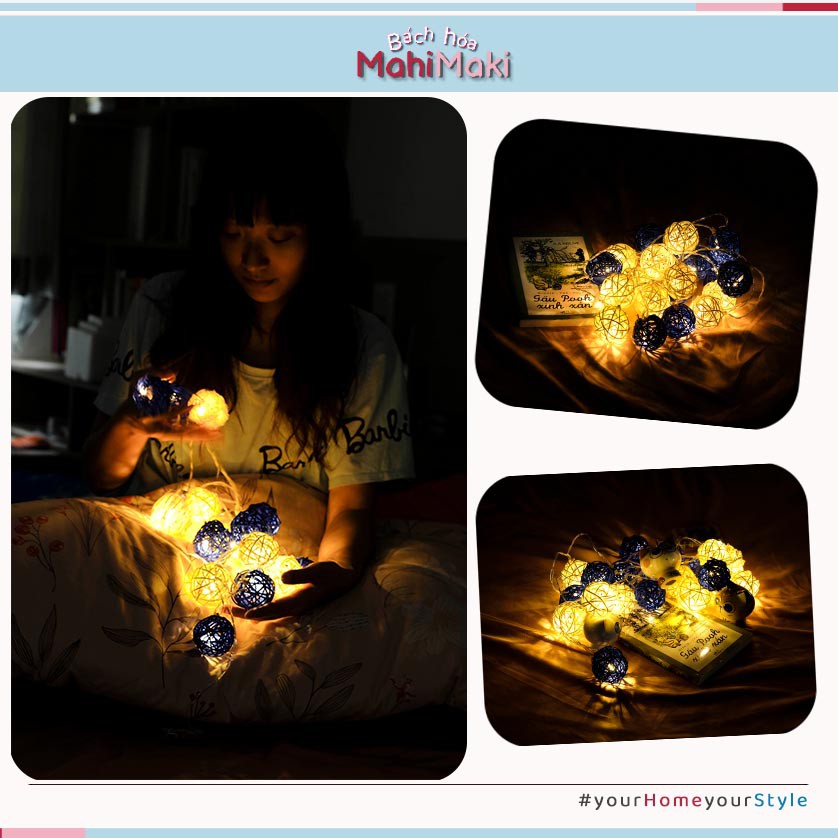 Dây đèn LED Cầu Mây siêu xinh 3m và 1m5 với 2 màu vàng và vàng xanh + Tặng Pin