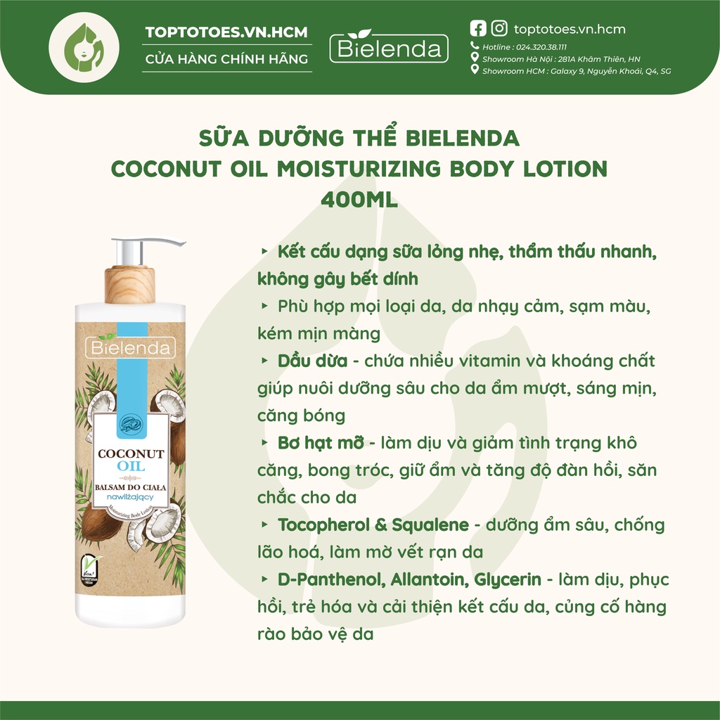 Dưỡng thể Bielenda Coconut Oil &amp; Brazil Nut dưỡng ẩm sâu, làm sáng và trẻ hóa da 250ml/400ml
