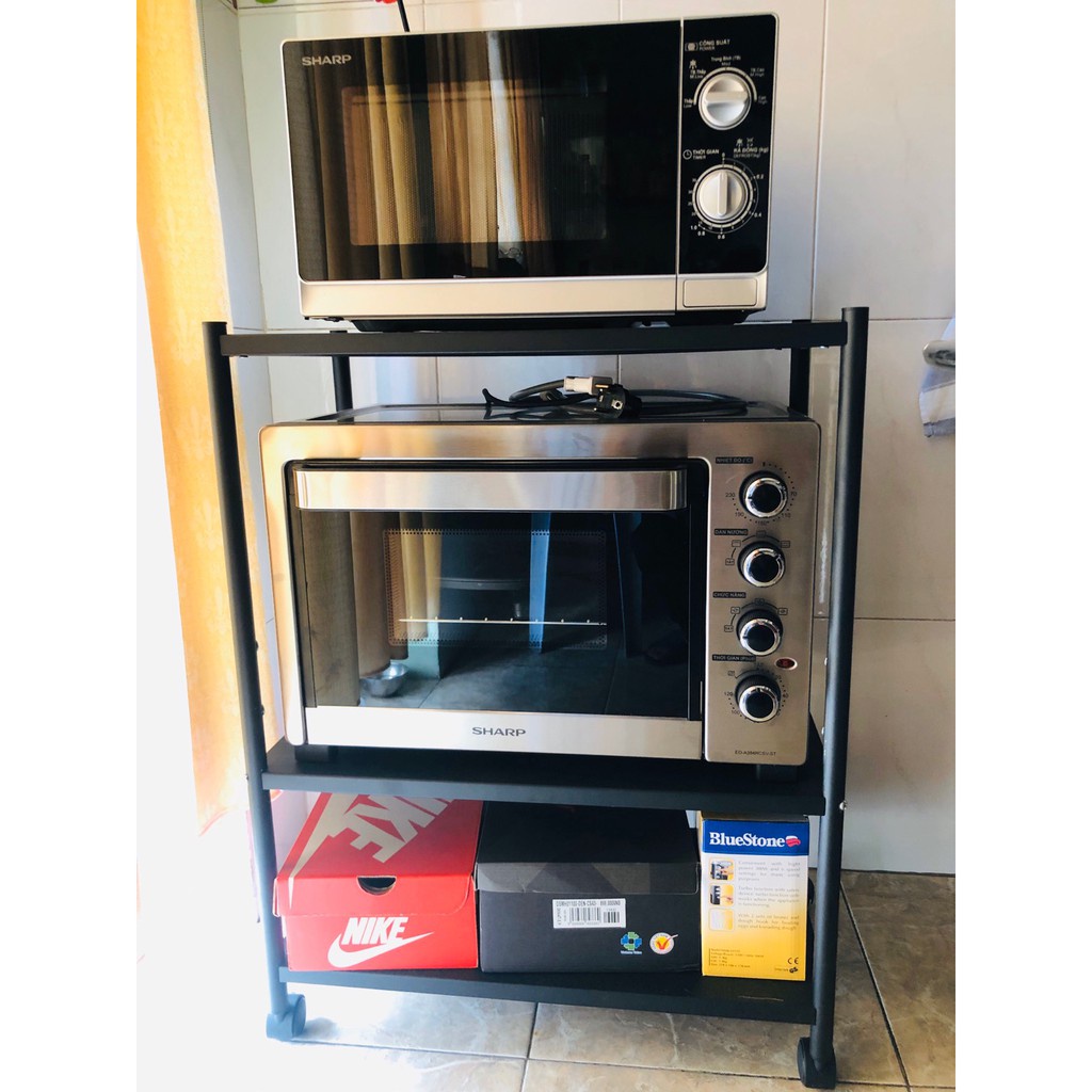 Giá kệ đựng đồ để lò sóng 3 tầng đa năng sơn đen tĩnh điện