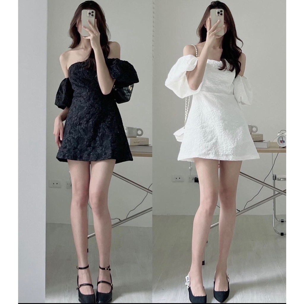 Váy xốp trễ vai tay phồng MEMN 1107