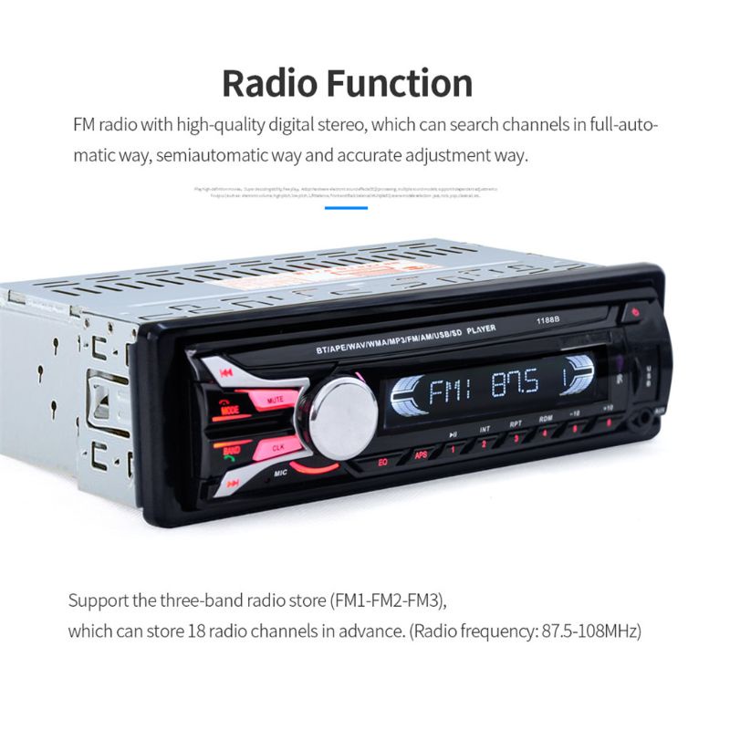 Radio FM MP3-Audio Cổng USB-SD Âm Thanh Nổi 12V-SD 1 DIN Tự Động Kết Nối Bluetooth Cho Xe Hơi