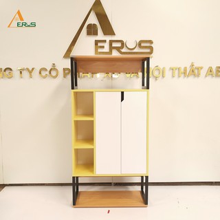 Tủ sách gỗ, kệ sách gỗ trang trí khung sắt phong cách hiện đại (KS-52)