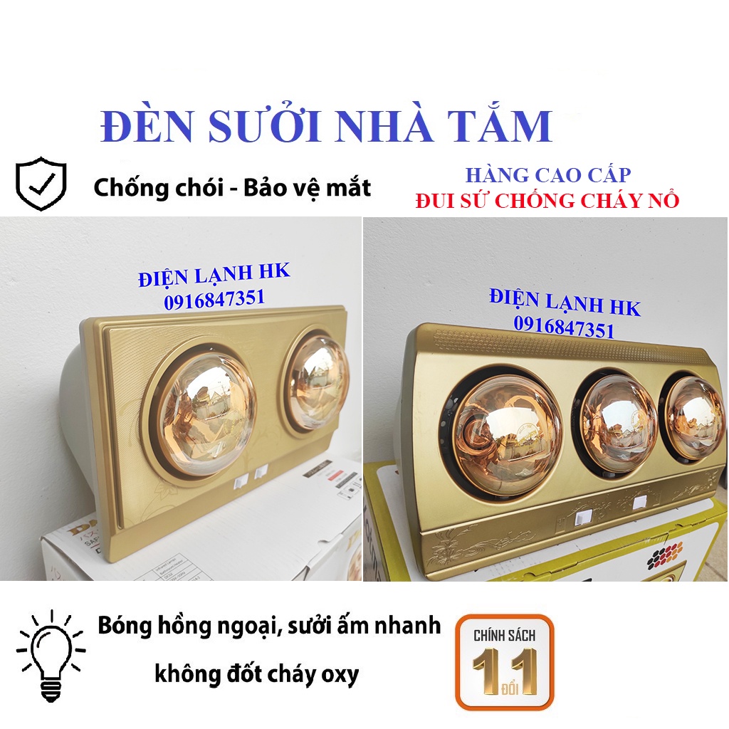 [CAO CẤP] Đèn sưởi nhà tắm treo tường 2 bóng,3 bóng sưởi ấm nhanh, điều chỉnh từng bóng tiện lợi, chống cháy nổ