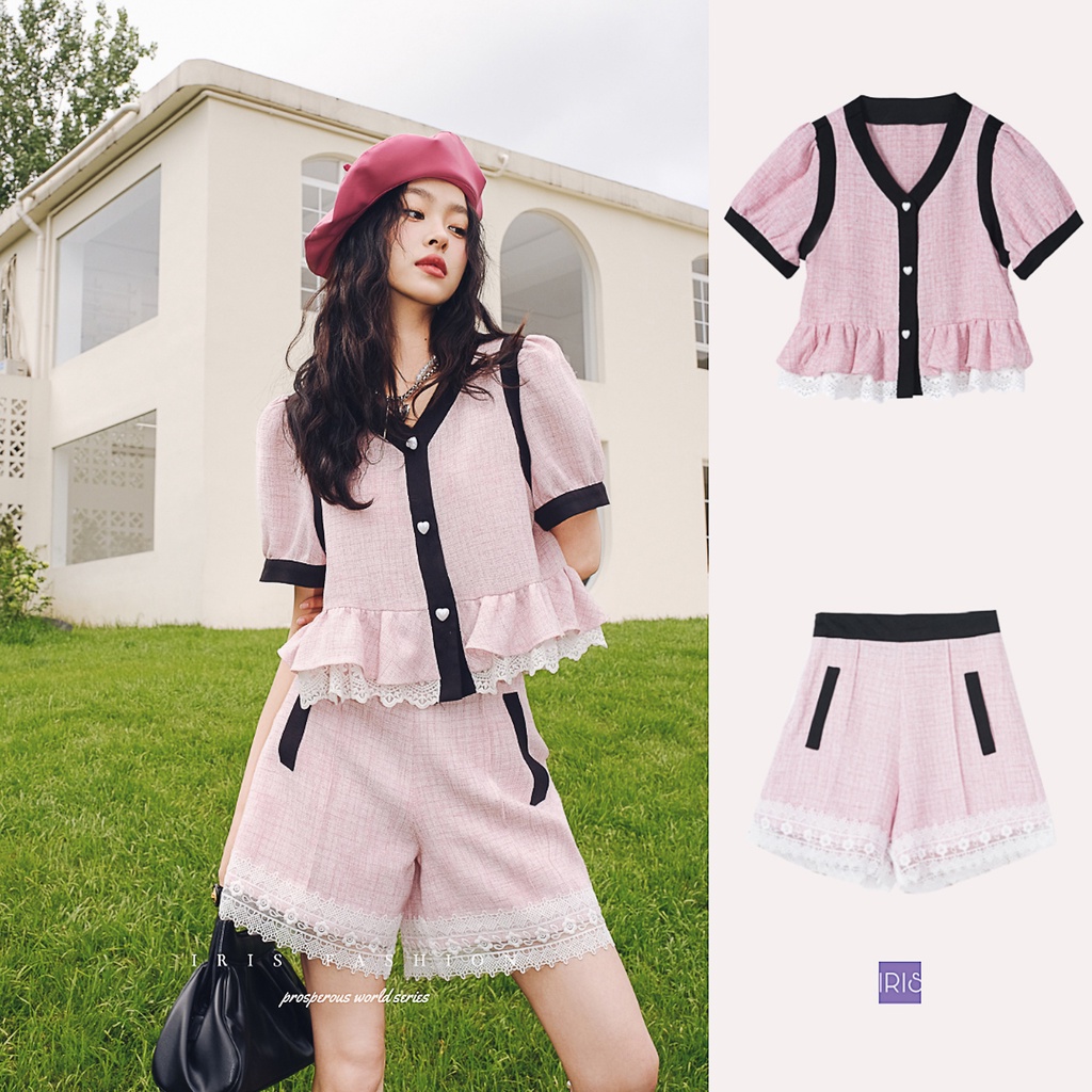 「Hàng sẵn - Original design」Iris Boutique IS2251334-IP2251335 Candy pink blouse - Set quần áo