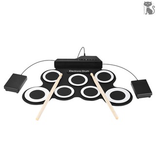 COD☆ Compact Size Portable Digital Electronic Roll Up Drum Set Kit 7 Silicon Drum Pads USB Powered wi