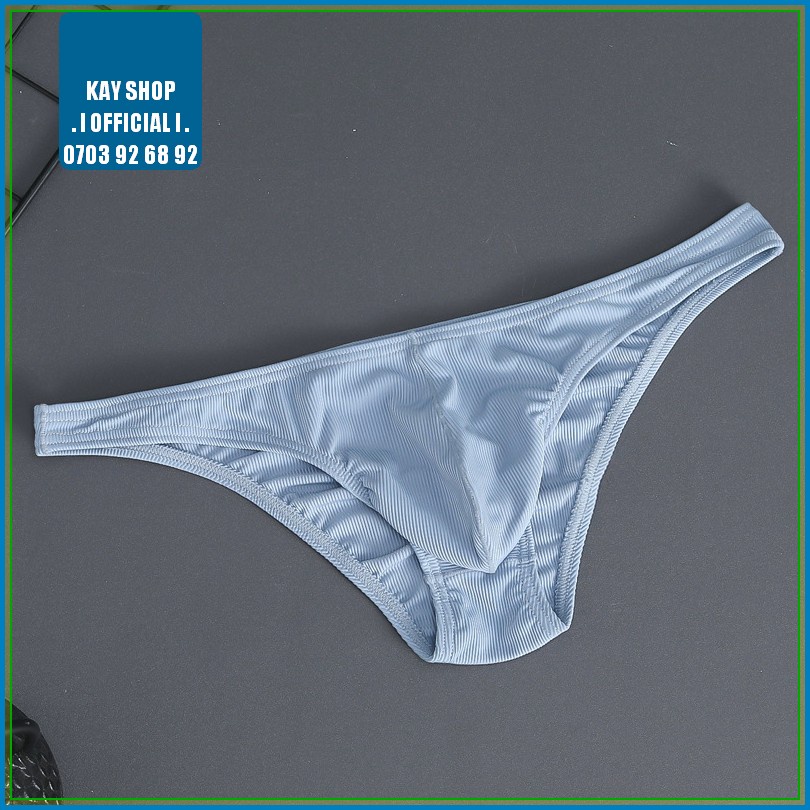 Quần lót nam trơn ôm mông kiểu tam giác mini thun cotton vân sọc - Quần sịp nam cạp lưng thấp bikini quyến rũ