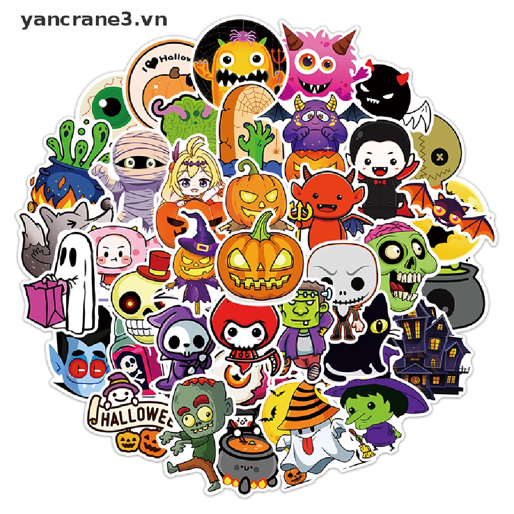 Bộ 50 Miếng Dán Họa Tiết Halloween Vui Nhộn Trang Trí Cốc / Sổ Tay / Cốc Nước 3.vn DIY