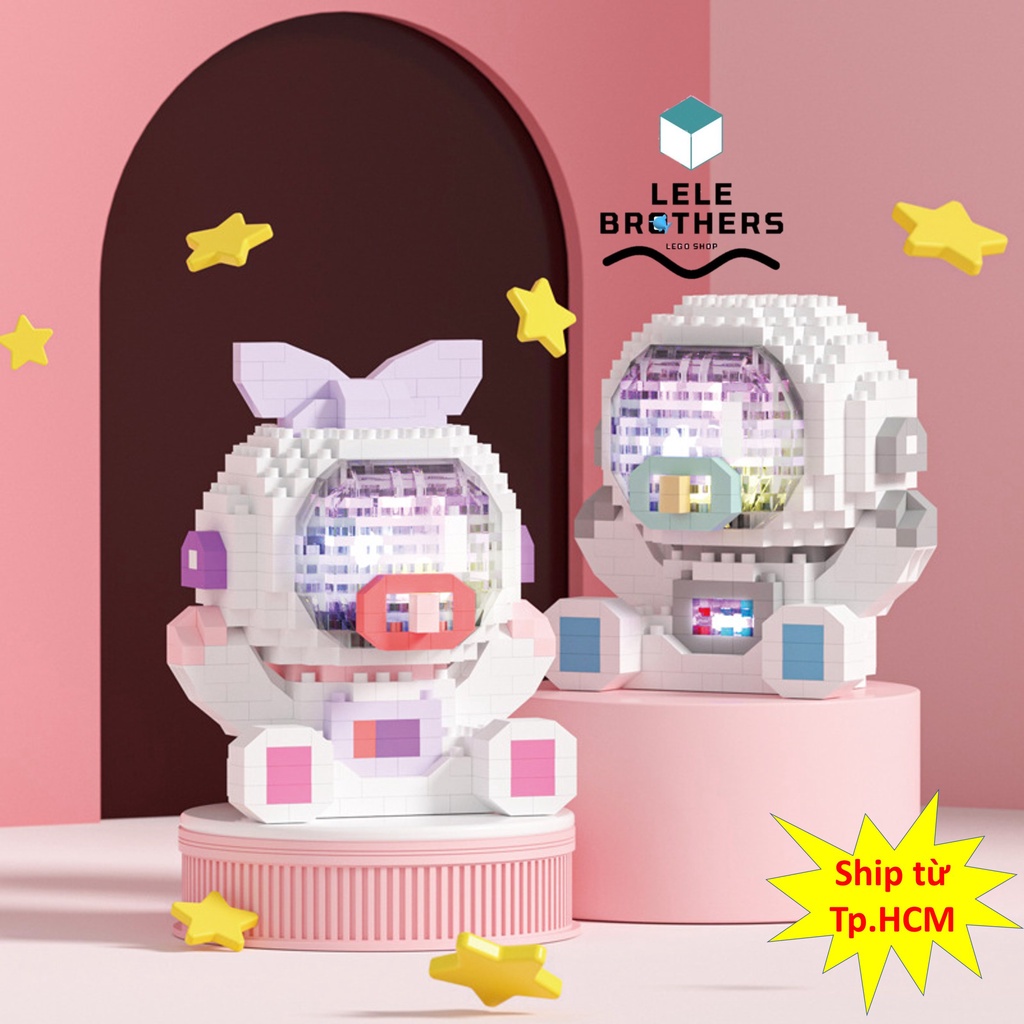 Đồ Chơi Lắp Ráp Mô Hình Thỏ Phi Hành Gia Andy And Ann Đèn Led Sẵn Pin Full Box 3D