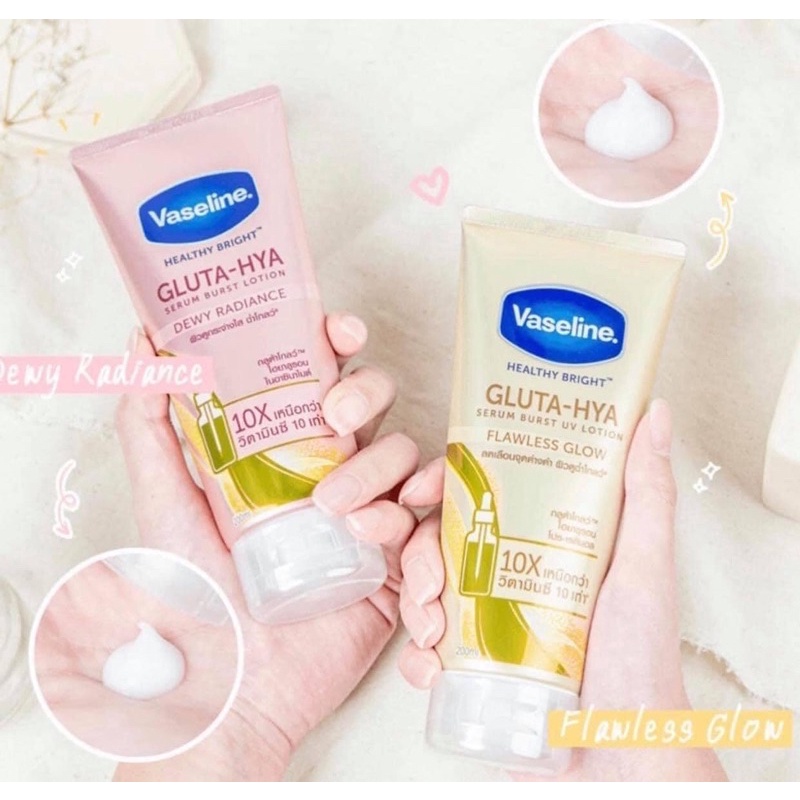 Dưỡng thể trắng da chống nắng VASELINE healthy bright gluta hya serum burst UV Lotion bản Thái 330ml