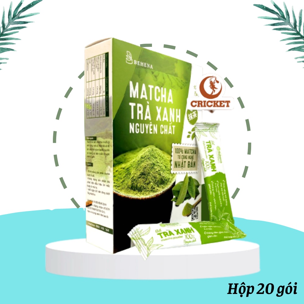 Bột Matcha Trà Xanh Behena - Hộp 50g (20 gói x 2.5gr) Được Sấy Lạnh Nguyên Chất đắp mặt làm đẹp da, trắng da
