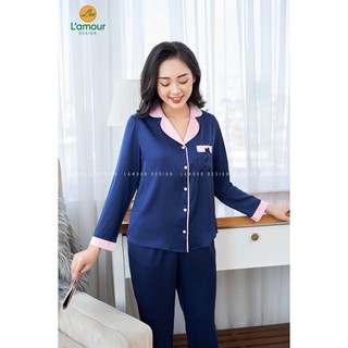 Bộ Lụa Xanh Than Cổ Hồng - Dài Tay