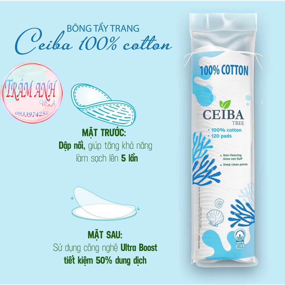 Bông Tẩy Trang Ceiba 100% Cotton Mềm Mịn