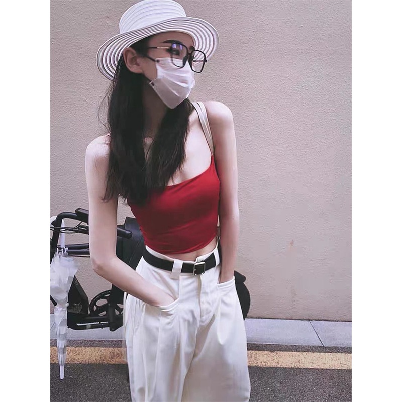 Large size women's summer suit women's 2022 new Hong Kong style retro sling vest with all kinds of casual trousers