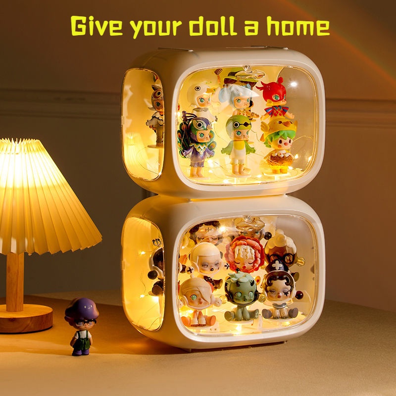 Hình con nhộng không gian Hộp màn hình Hộp màn hình Hộp trưng bày Hộp hiển thị acrylic Hộp hiển thị trong suốt Giá đỡ Genshin Tác động Klee Zhongli Popmart Molly 1WPN