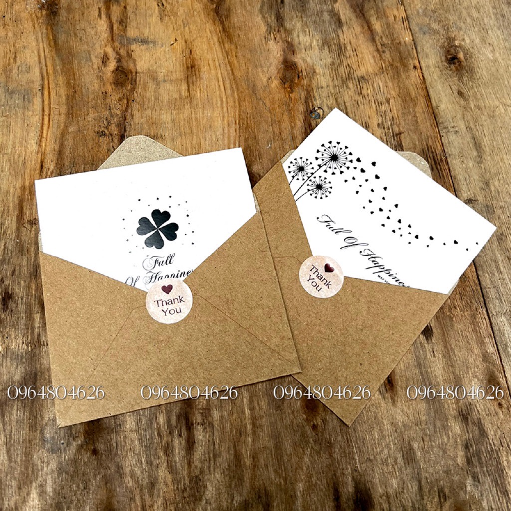 Thiệp cảm ơn khách hàng thiệp chúc mừng vintage bằng giấy kraft Nhật cao cấp (Bộ gồm thiệp, p.bì thiệp, tem sticker)