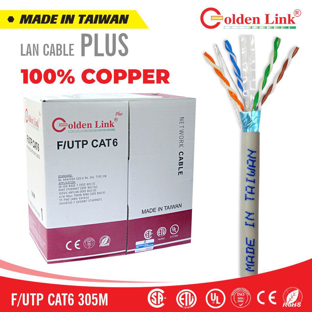 CÁP MẠNG CAT6 F/UTP (305M) TRẮNG GOLDEN LINK PLUS