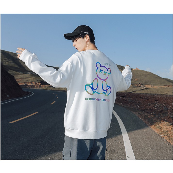 Áo sweater nỉ nam nữ Gấu phản quang dáng unisex form rộng chất nỉ ngoại dày dặn thu đông basic trắng đen | BigBuy360 - bigbuy360.vn