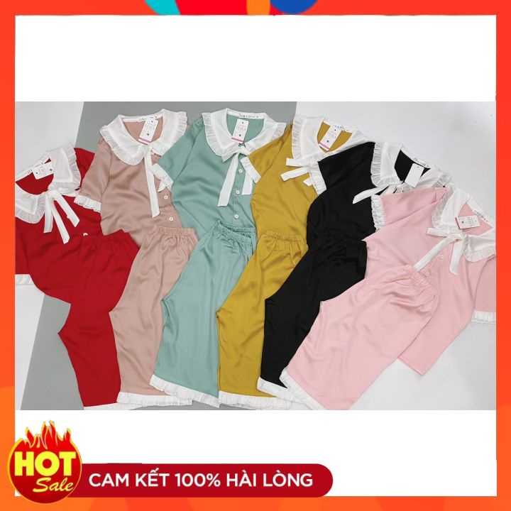 Pijama lụa lửng latin satin phối hàn cao cấp loại 1❤️freeship❤️mềm mịn, thoáng mát❤️bao đẹp❤️