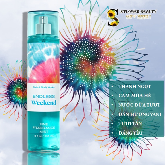 🌈 Bst 90's Rerun | Xịt Thơm Nước Hoa Bath & Body Works Body Mist - Endless Weekend | Pink Tie Dye | Cotton Candy Clouds