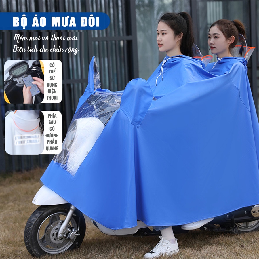 Áo Mưa cao cấp Có Kính Chắn Nước Che Mặt Cánh Dơi - Áo Bộ -  Chống Thấm Cao Cấp Phản Quang Có Túi Chùm Gương Chiếu Hậu
