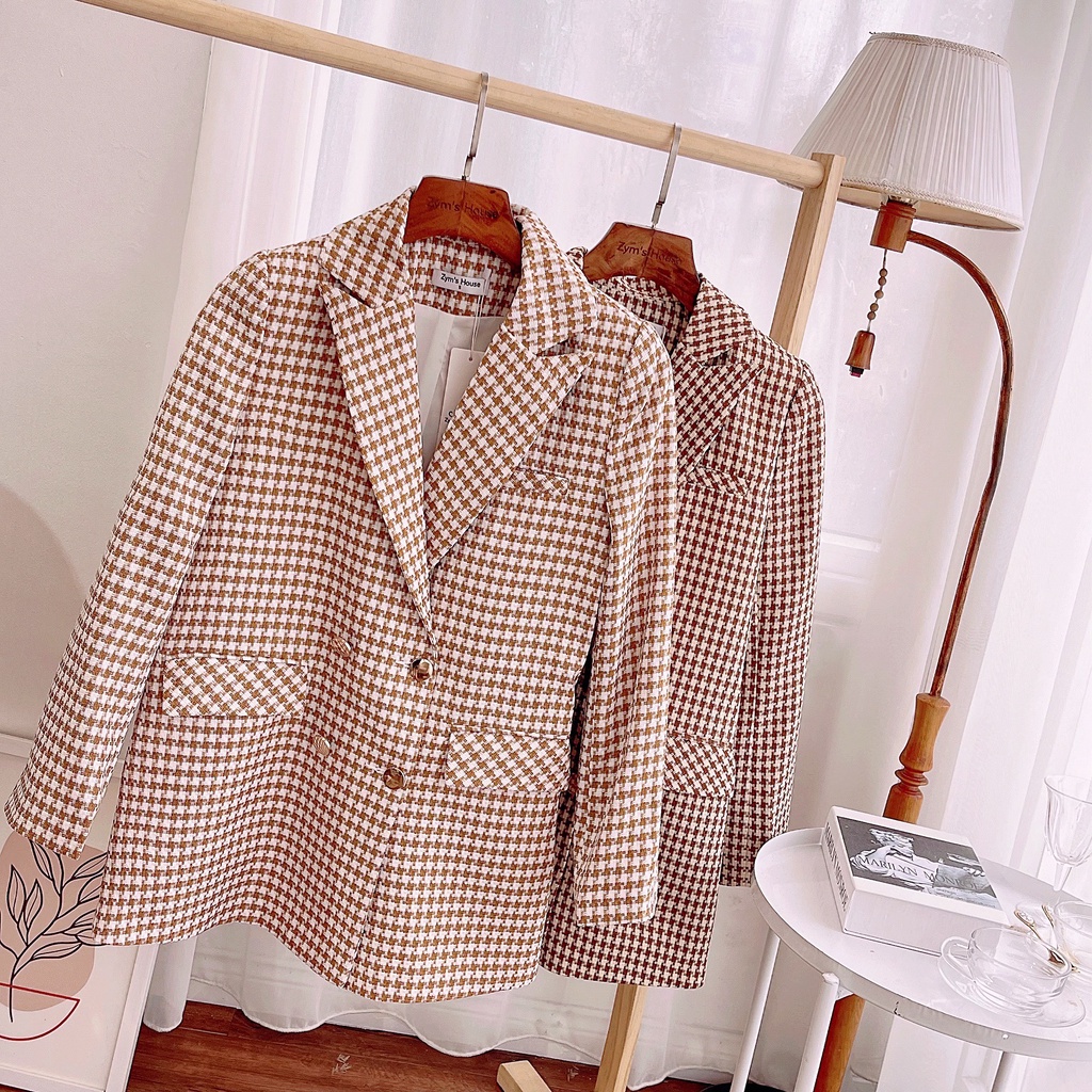 Áo Vest Nữ Họa Tiết Kẻ Caro Phối Cúc Giả Thanh Lịch Zym's House - K374 K375