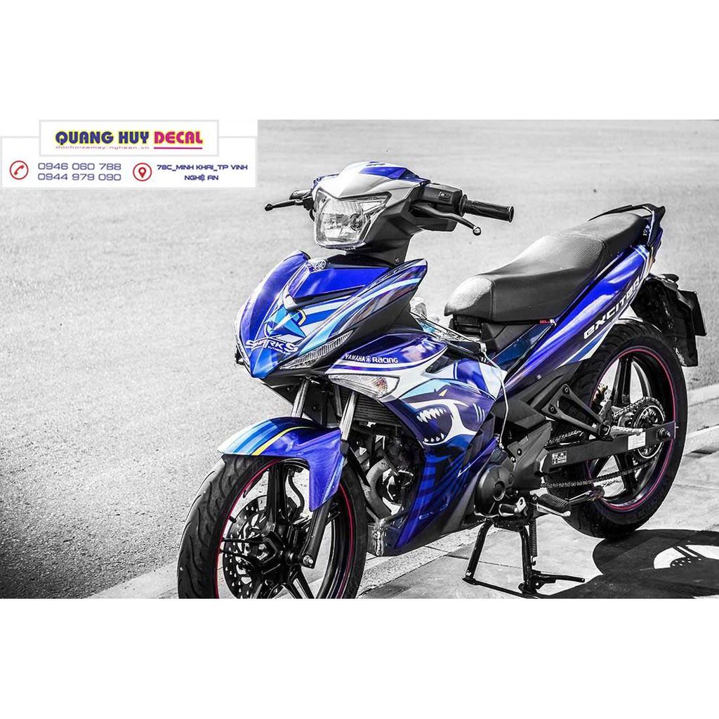 Tem trùm ♦FREESHIP♦ exciter 150 cá mập xanh trắng shark, độ team decal xe ex dán đời 2015-2020
