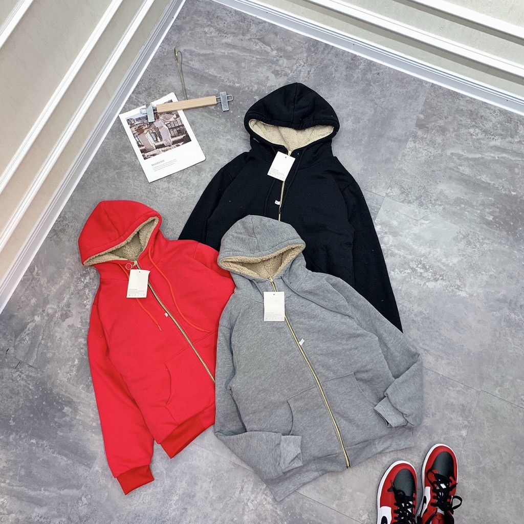 Áo Khoác Cotton Lining Unisex [FREESHIP] 🌸 Jacket nỉ lót bông hoodie thun trơn màu ĐEN | XÁM | ĐỎ Ulzzang nam nữ HOT 🌸 | BigBuy360 - bigbuy360.vn