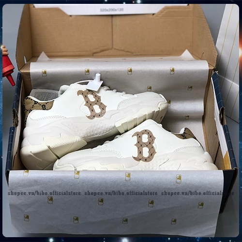 Giày_MLB Bigball Chunky Mono Heel Boston Red Sox, Giày_MLB Chữ B Gót Nâu Nam Nữ Hot Trend