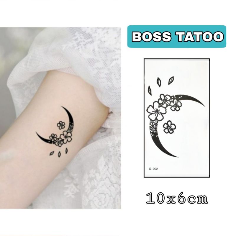 Hình xăm trăng hoa g02. Xăm dán tatoo tạm thời size &lt; 10x6cm