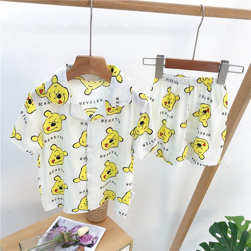 Bộ Đồ Ngủ Pijama Gồm 2 Món Áo Tay Ngắn + Quần Short Vải Cotton Cho Bé