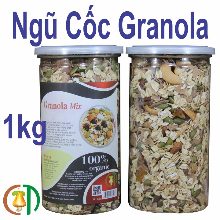 1kg Ngũ cốc Granola date mới [gồm nhân bí, hạnh nhân, hạt điều, yến mạch, dừa khô, nho khô]