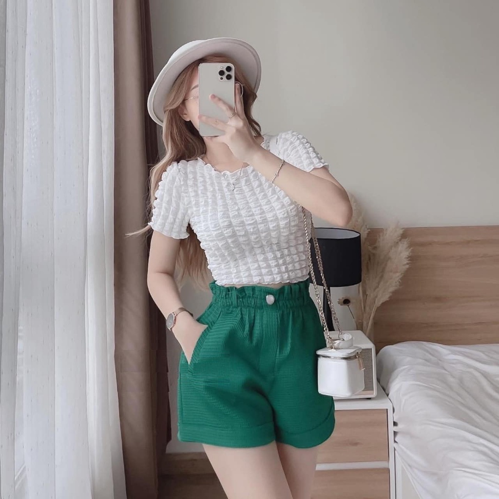 Áo Croptop Chất Caro Xốp Nữ Thun kiểu body cộc tay dáng ôm viền bèo tiểu thư đường phố hàn quốc. CL02