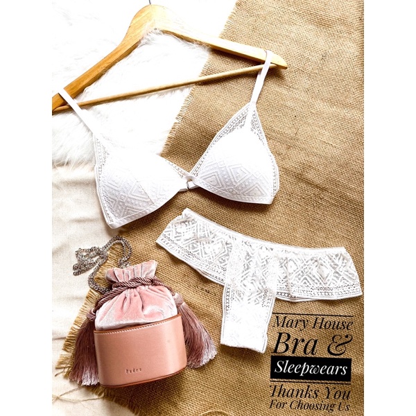 [BÁN LẺ GIÁ SỈ] Bộ bralette ren mút ngực quần T lưng thun trắng Mary House Bra & Sleepwears | BigBuy360 - bigbuy360.vn