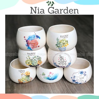 Chậu gốm sứ hạt dẻ nhỏ in hình - N2