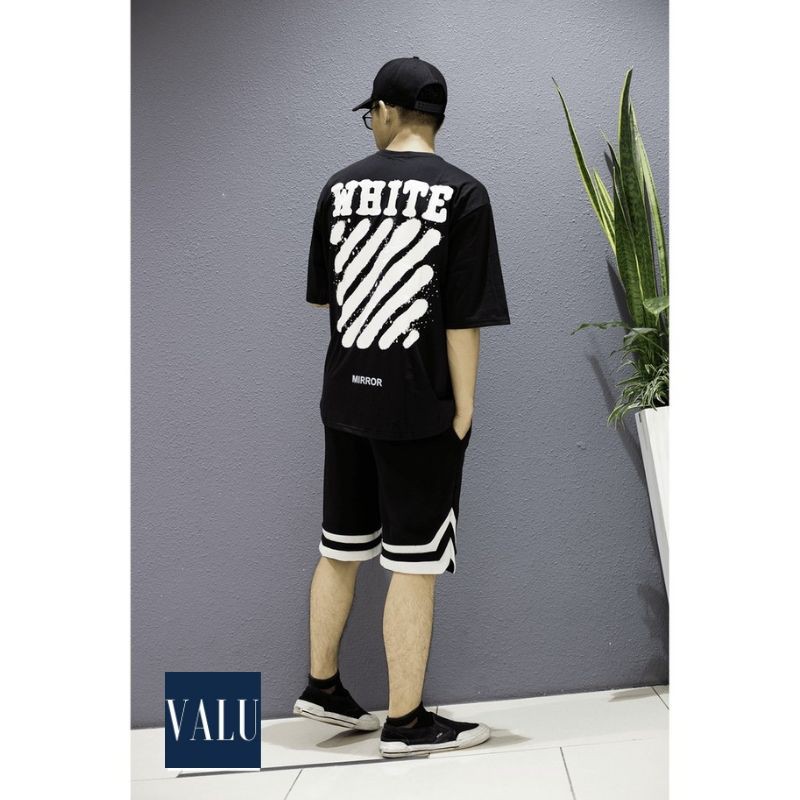 Áo thun oversize unisex O.W trắng đen form rộng tay lỡ streetwear dành cho nam nữ 2020