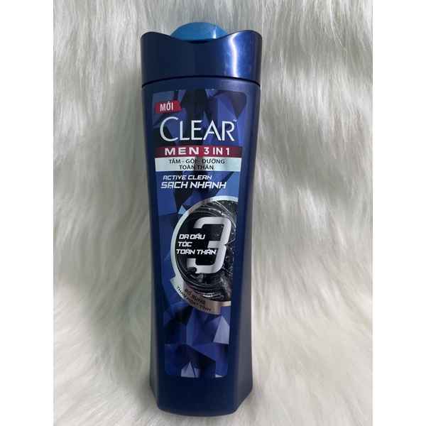 (340g)Dầu tắm gội Clear Men 3 trong 1 Tắm + Gội + Dưỡng