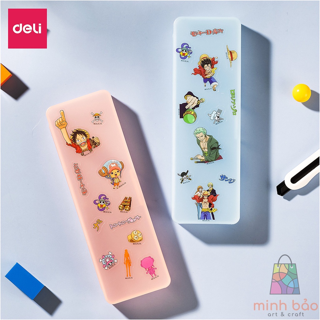 HỘP ĐỰNG BÚT ĐỒ DÙNG CÁ NHÂN DELI ONE PIECE - CHẤT LIỆU NHỰA TRONG SUỐT - MÀU NGẪU NHIÊN - KÈM STICKER - EH901