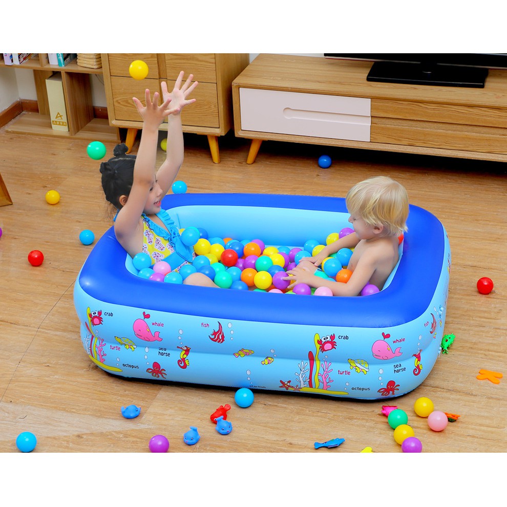 [LOẠI DÀY] Bể bơi phao cho bé hình chữ nhật họa tiết dễ thương (Kích thước 120 x 95 x 35 cm), bể tắm bơm hơi trẻ em