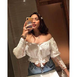 ÁO ĐAN DÂY TAY TRẮNG REN