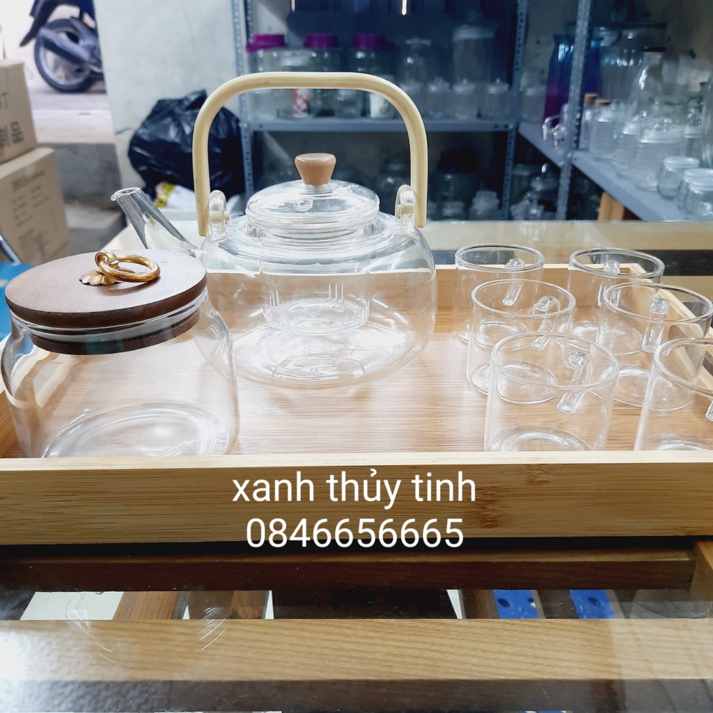 Ấm thuỷ tinh lõi lọc quai gỗ 900ml - AT31