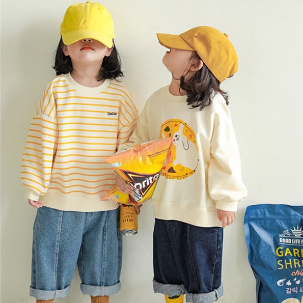 Áo hoodie form rộng họa tiết hoạt hình cho bé