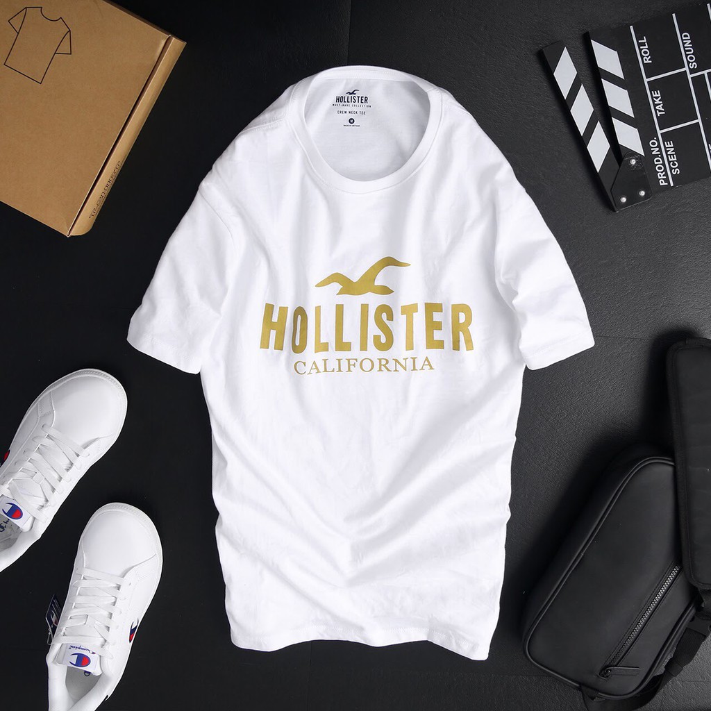 Áo phông nam trắng ngắn tay không cổ in hình Hollis.ter | BigBuy360 - bigbuy360.vn