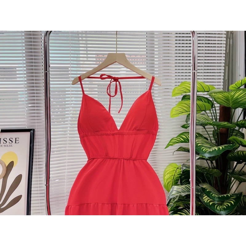 Đầm maxi đũi 2 dây hở lưng / Đỏ / Maxi đi biển, đi chơi