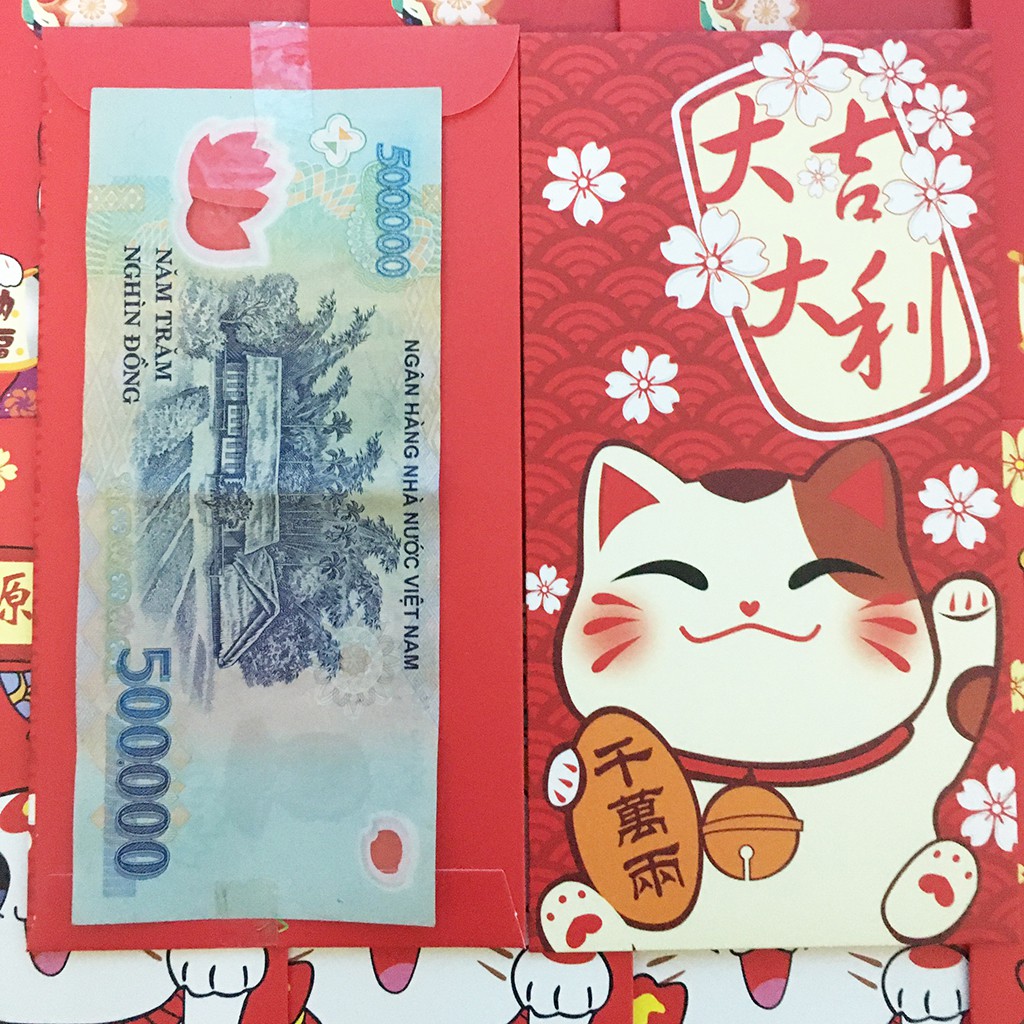 Bao lì xì 2021 khổ lớn, lì xì hình mèo thần tài may mắn, in nổi, kiki shop