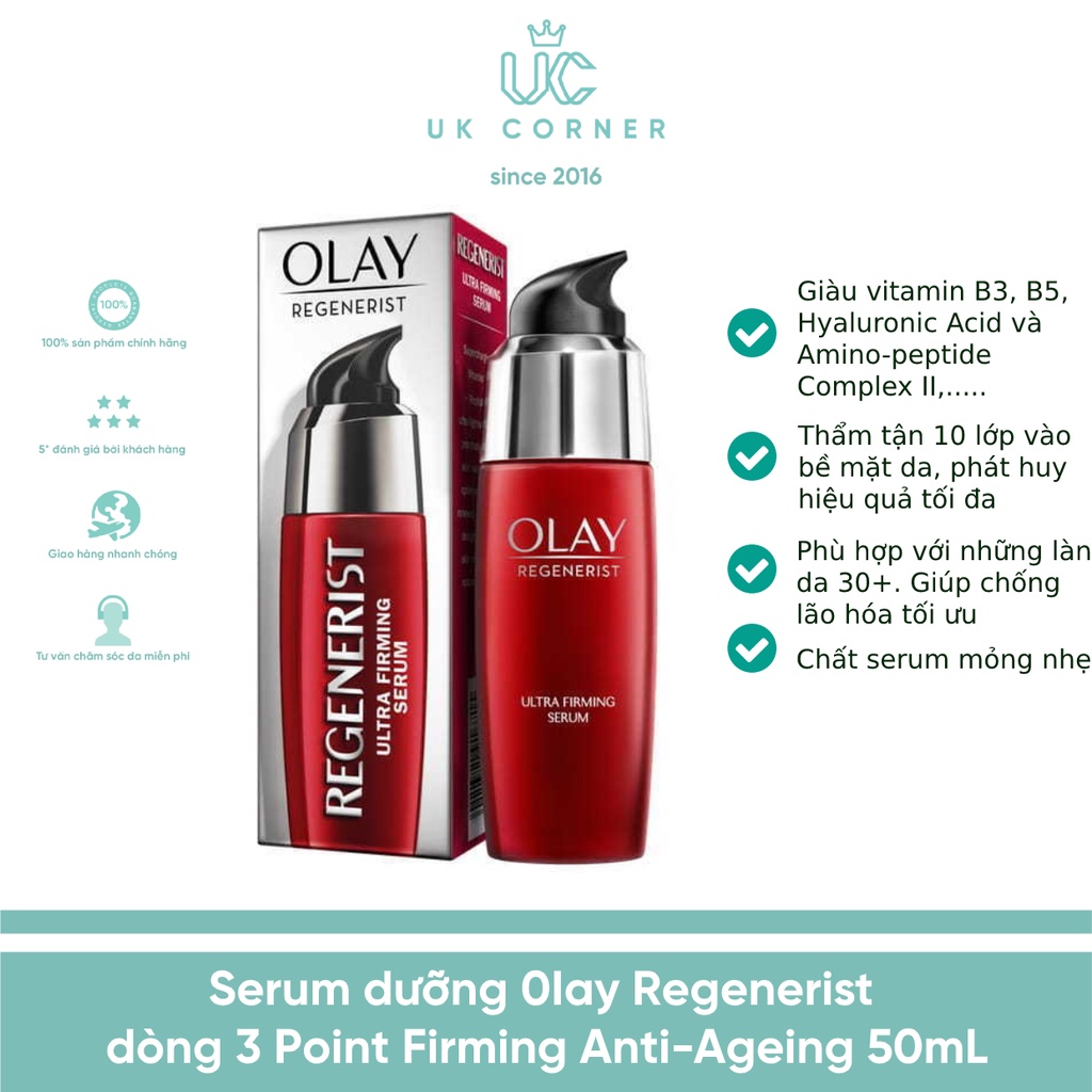 OLAY UK - Anh Quốc phân phối Serum dưỡng 0Iay Regenerist dòng 3 Point Firming Anti-Ageing 50mL