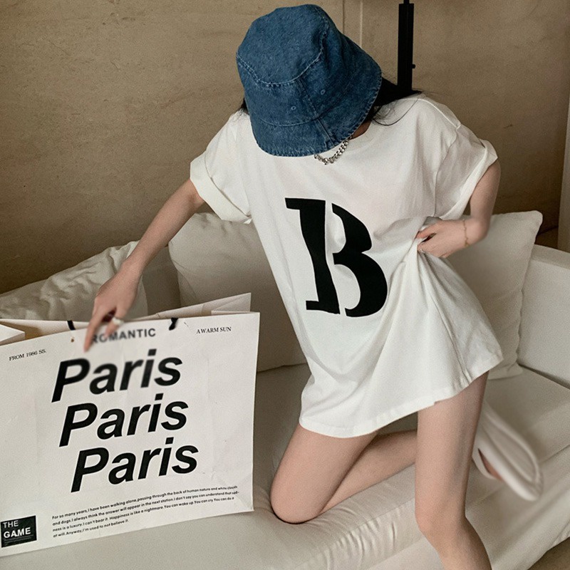 Áo Thun Nữ Ngắn Tay Cổ Tròn In Chữ Phong Cách Hàn Quốc